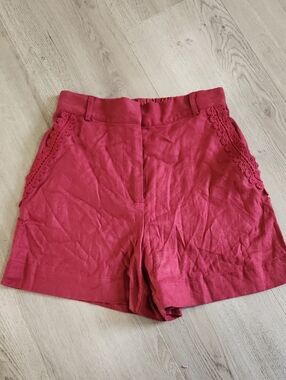 House of Harlow 1960 Red High-Waist Lace-Trim Shorts